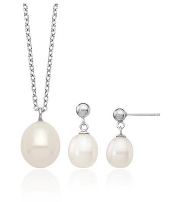 925 Sterling Silver 8mm White Rice Freshwater Cultured Pearl Necklace Chain ... - Image 1 of 4