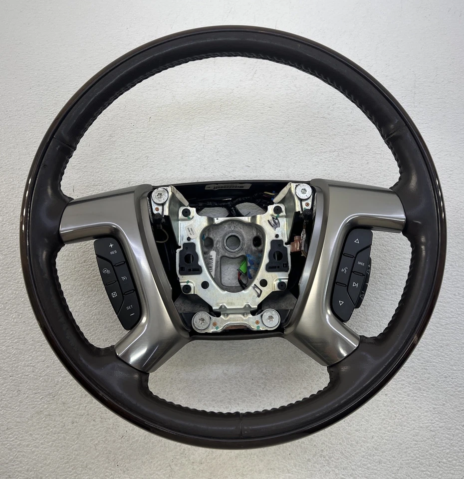 07-08 GMC Yukon Cuero Marrón Y Borde Madera Volante Térmico OEM RARO Foto 1 de 4