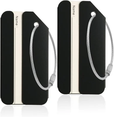 "2Pack Black Aluminum Luggage Tag with Name ID Card Perfect to Quickly Spot Lu.. - Image 1 of 4