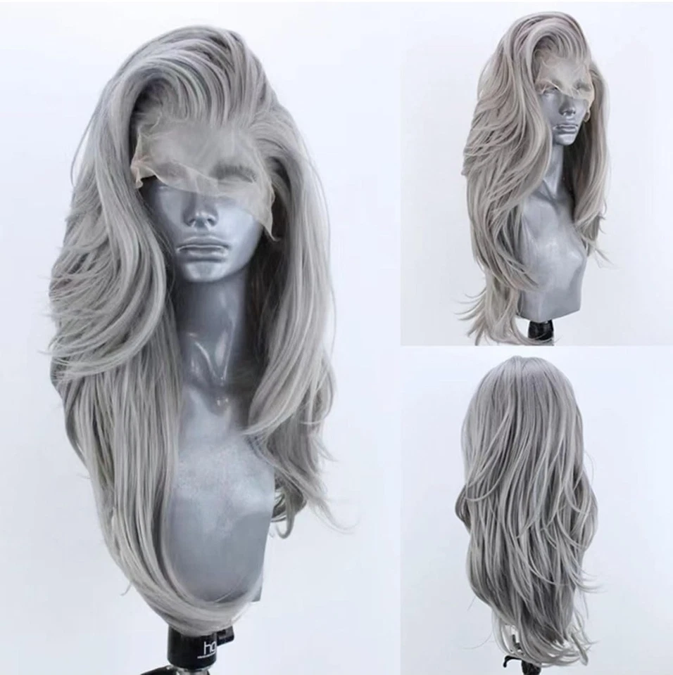 Парик HD Lace Front серебристый серый блондинка балаяж смесь длинных человеческих волос омбре волны - Изображение 1 из 4