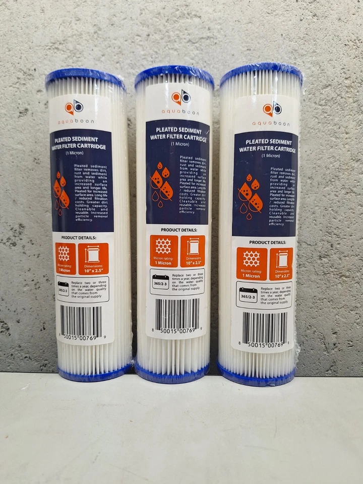 LOTOF 3 -  1µm Pleated Sediment Water Filter Cartridges 10"x2.5" Standard Size - Image 1 of 1