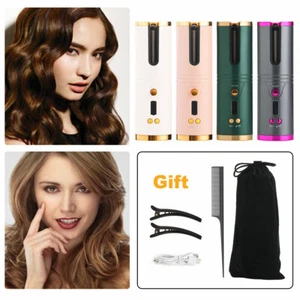 Auto Cordless Rotating Hair Curler Waver Curling Iron Wireless LCD Ceramic - Picture 1 of 16