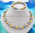 Collier perle baroque naturel 9-10 mm jaune noir eau douce 18' bracelet 7,5"