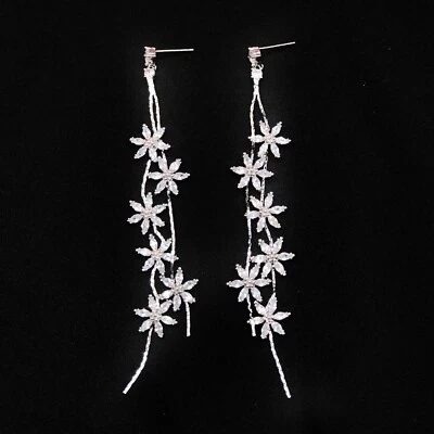 Orecchini Extra Lunghi, Pendenti Floreali Con Stupenda Zirconia Cubica 5A - Immagine 1 di 4