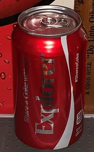 2015 SHARE A COKE WITH AN EXPLORER ALUMINUM COCA COLA CAN BOTTOM EMPTIED - Foto 1 di 4