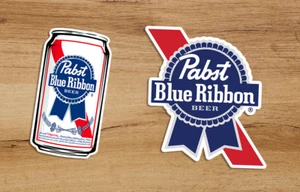 PBR Pabst Blue Ribbon Beer Premium Quality Vinyl 2 Sticker Pack Decal 3x2 - Picture 1 of 4