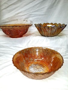 Vintage Ringelblume Bernstein Indiana Karneval Glas Obstschalen Menge 3 - 8" und 6" - Bild 1 von 10