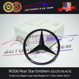 W206 SEDAN Mercedes GLOSS BLACK Star Emblem Rear Trunk Lid Logo Sign C300 2022+ - Picture 1 of 1