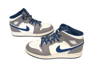 Nike Air Jordan 1 Mid True Blue Grey Cement Shoes DQ8423-014 Boys Size 7Y - Picture 1 of 6