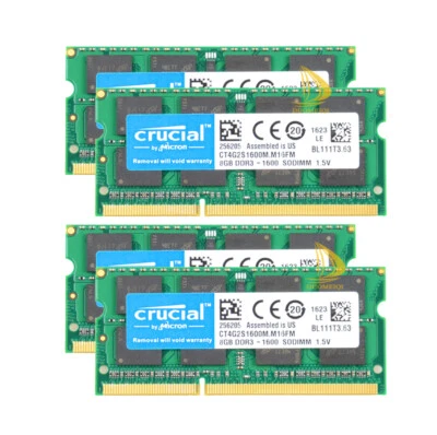 4pcs Crucial 8GB 2Rx8 PC3 12800S DDR3 1600 SODIMM Laptop Memory RAM 1.5V 204PIN* - Image 1 of 4