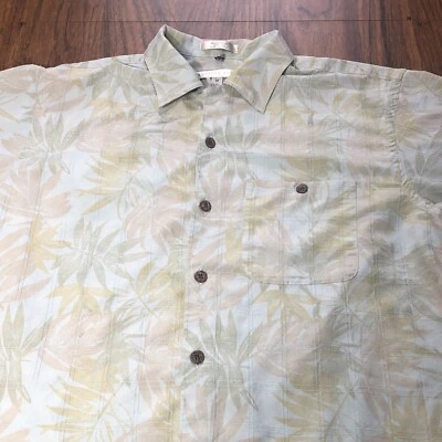 Camisa de campamento hawaiana 100 % seda Geoffrey Beene para hombre M tropical floral geométrica Foto 1 de 4
