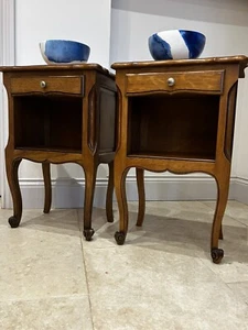 Pair Vintage French Cherrywood Single Drawer Bedside Drawers Tables - Picture 1 of 15