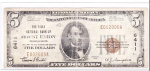 $5 1929 T1 National 🇺🇸 MOUNT UNION Pennsylvania PA 🇺🇸 Extremely Rare 🇺🇸 - Picture 1 of 2