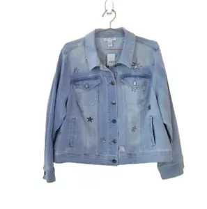 Nueva Chaqueta de Jean Lane Bryant 22 Azul Embellecida Envejecida Descolorida Mujer - Imagen 1 de 16