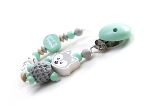 ☆ Schnullerkette mit Namen Junge ★ Kleiner Prinz Fuchs ☆ Babygeschenk★ grau mint - Bild 1 von 2