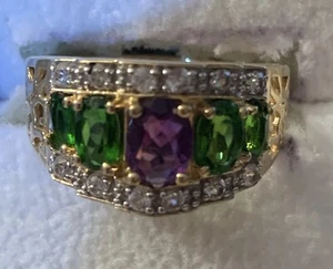 Colleen Lopez Gold-Plated Amethyst, Chrome Diopside/Zircon Ring, Size 10/5.8 Grs - Picture 1 of 5