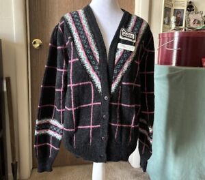 Vintage Woolrich Cardigan Sweater Deadstock Knit Grey Pink Wmns Sz L NWT HTF