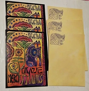 Laurel Burch Cat Greeting Cards Lot of 3 Thank You Grazie Merci Gracias Colorful - Picture 1 of 8