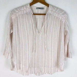 Vince. Small Red White Variegated Stripe Crinkle Cotton Top - Picture 1 of 5