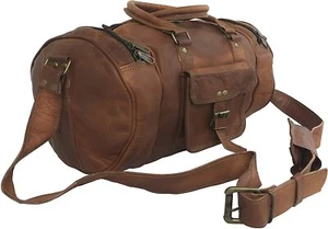New Handmade 14 Inch Real Goat Vintage Leather GYM Bags Travel Luggage Bags - Picture 1 of 6