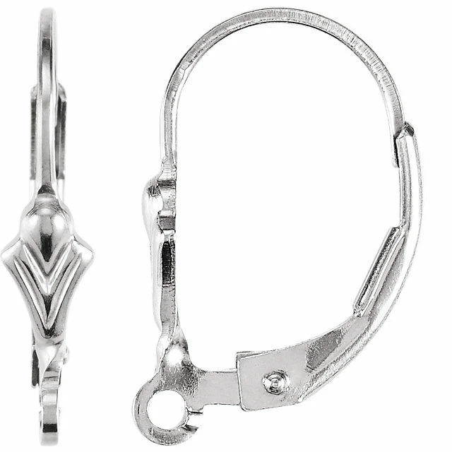 Pendiente de oro blanco macizo de 14 K con rodio pesado flor de lis con palanca con anillo 2 piezas Foto 1 de 1