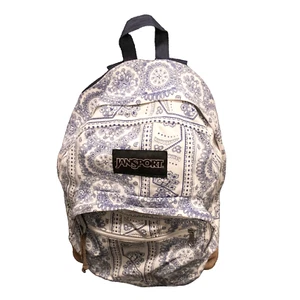 Jansport Leather Bottom Backpack Pasley White Blue Bag - Picture 1 of 14