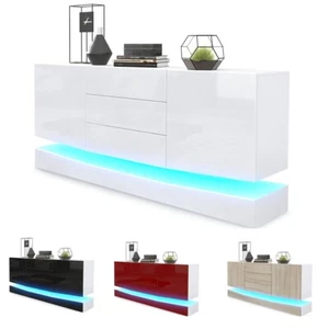 Sideboard Anrichte Kommode Schrank City in Weiß - Hochglanz & Naturtöne - Bild 1 von 35