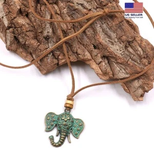 Fashion Women Vintage Necklace Bronze Lucky Elephant Leather Rope Pendant 1814 - Picture 1 of 5