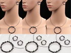 wood branch crystal round pendant black print necklace stud earrings jewelry S98