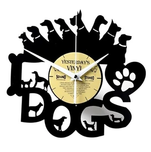 Hunde Vinyl Wanduhr aus MDF aus einer echten Schallplatte - Bild 1 von 4