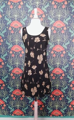 Vintage 90's Y2K Black Floral Grunge Whimsigoth Mini Slip Sleeveless Dress XS/S - Image 1 of 4