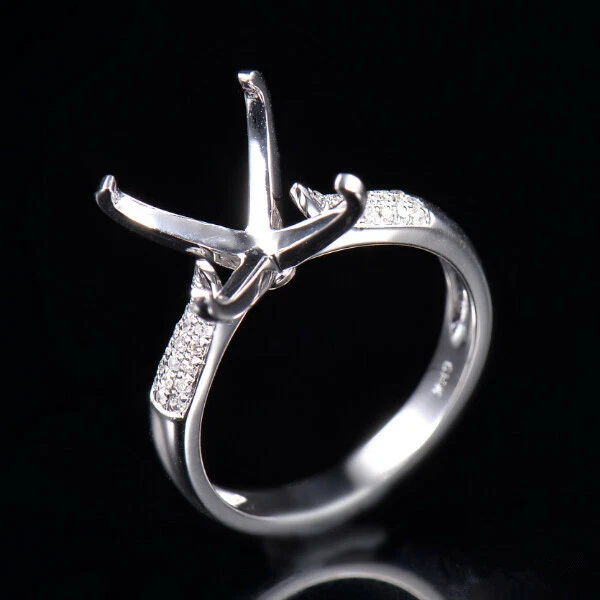 Solid 14K White Gold Natural Diamond Semi Mount Ring Setting Princess Cut 9×9mm - Image 1 of 3