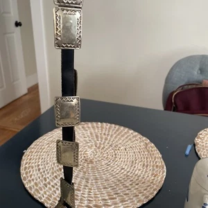 VTG Silver Plated Concho Belt Black Alpaca Genuine Leather Made in Mexico 40”L - Picture 1 of 12