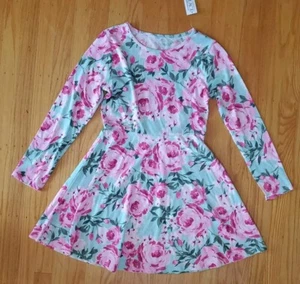 THE CHILDREN'S PLACE Girl's L 10/12 Floral Skater Dress Blue Pink Flowers NEW - Picture 1 of 3