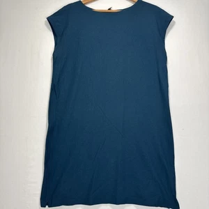 Eileen Fisher Dress Shirt Sleeveless Womans L Blue Teal Stretch Comfy - Picture 1 of 10