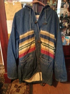 Vintage 90s Denim Aztec Karizma Hooded Jacket - Picture 1 of 14