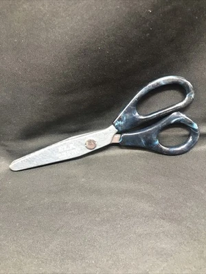 Vintage ELK Fabric - Blue Marbled Bakelite Handle Pinking Shears Scissors USA - Image 1 of 4