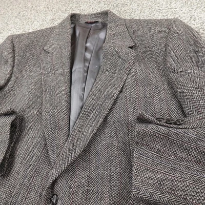 Savile Row Blazer Mens 48 Gray Herringbone Tweed Two Button Sport Coat Jacket - Image 1 of 4