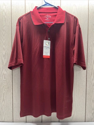 Champions Tour Large Red & Black Polyester Striped Polo Shirt Short Sleeve NWT - Image 1 of 4