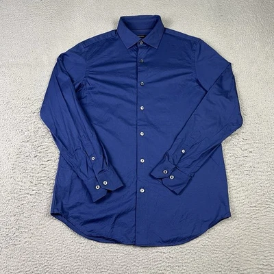 Bugatchi Shirt Mens Medium Blue OoohCotton Tech 8 Way Stretch Button Up - Image 1 of 4