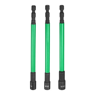 3pcs Nut Driver Drill Bit 1/4+9/32+5/16" Socket 1/4" Hex Shank 6" Long Magnetic Foto 1 de 4