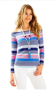 NWT Lilly Pulitzer Size L Audelia Kaleidoscope Jungle Stripe Off Shoulder Top - Picture 1 of 18