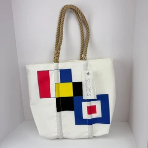 NWT Sea Bags Maine Large Tote Bag White Flags Recycled Sailcloth Nautical Boat - Picture 1 of 13