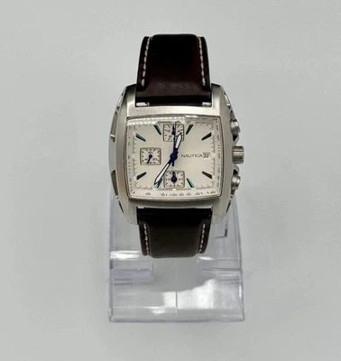 Reloj Pulsera NAUTICA N17506 Cronógrafo Analógico Cuarzo Blanco Plata Hombre Cuero Foto 1 de 4