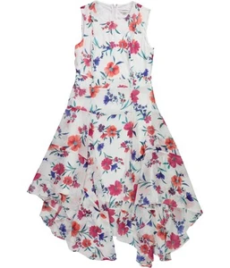 Calvin Klein Womens Floral Asymmetrical Hem Midi Dress, White, Petite, 6P - Picture 1 of 2