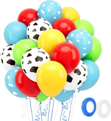 Toy Inspired Story Balloons 60 Pcs 12 Inch Cow Print Ballons Cloud Red Sky Blue - image 1 of 4