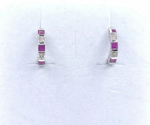 ✅✅✅Gold 750 / 18 Karat Stecker Ohrringe Creolen  0.84 Carat Diamant Rubin ♥️♥️♥️ - Bild 1 von 9