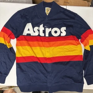 Women Houston Astros 1986 Kate Upton Rainbow Stripe Blue Fleece Jacket - Picture 1 of 9