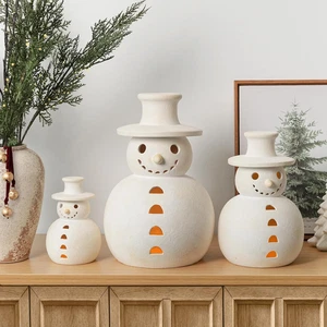 Handarbeit Terrakotta Schneemann Figur rustikal weiß Ton Weihnachten Winter Deko S - Bild 1 von 12