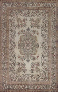 Vintage Ivory Floral Traditional Tebriz Area Rug 8'x12' Wool Hand-knotted Carpet - Picture 1 of 12